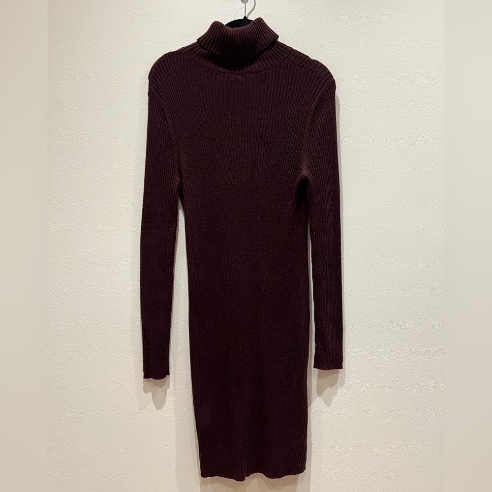 Plum Mini Sweater Dress Turtleneck Ribbed Size 14 - Picture 2 of 3